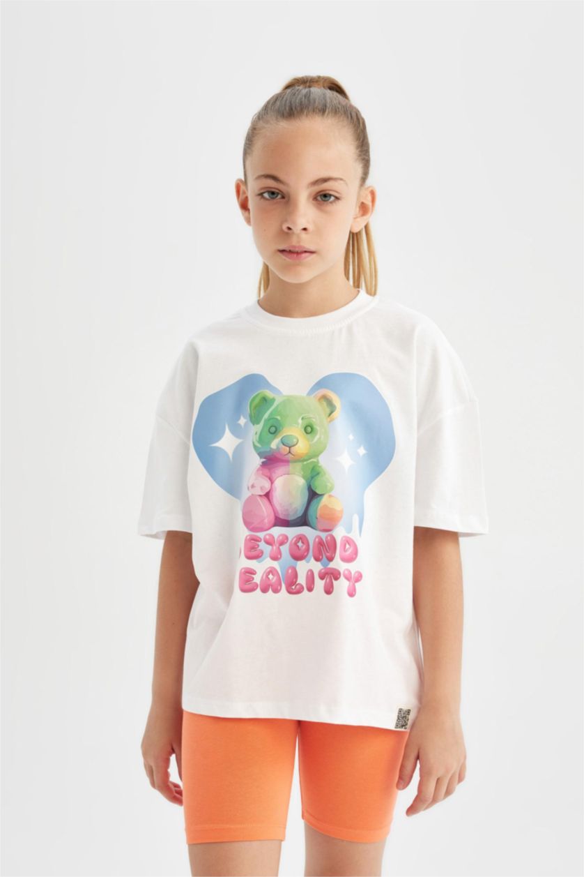 بنات أبيض تيشيرت نص ردن بناتي اوفر سايز بياخة مستديرة