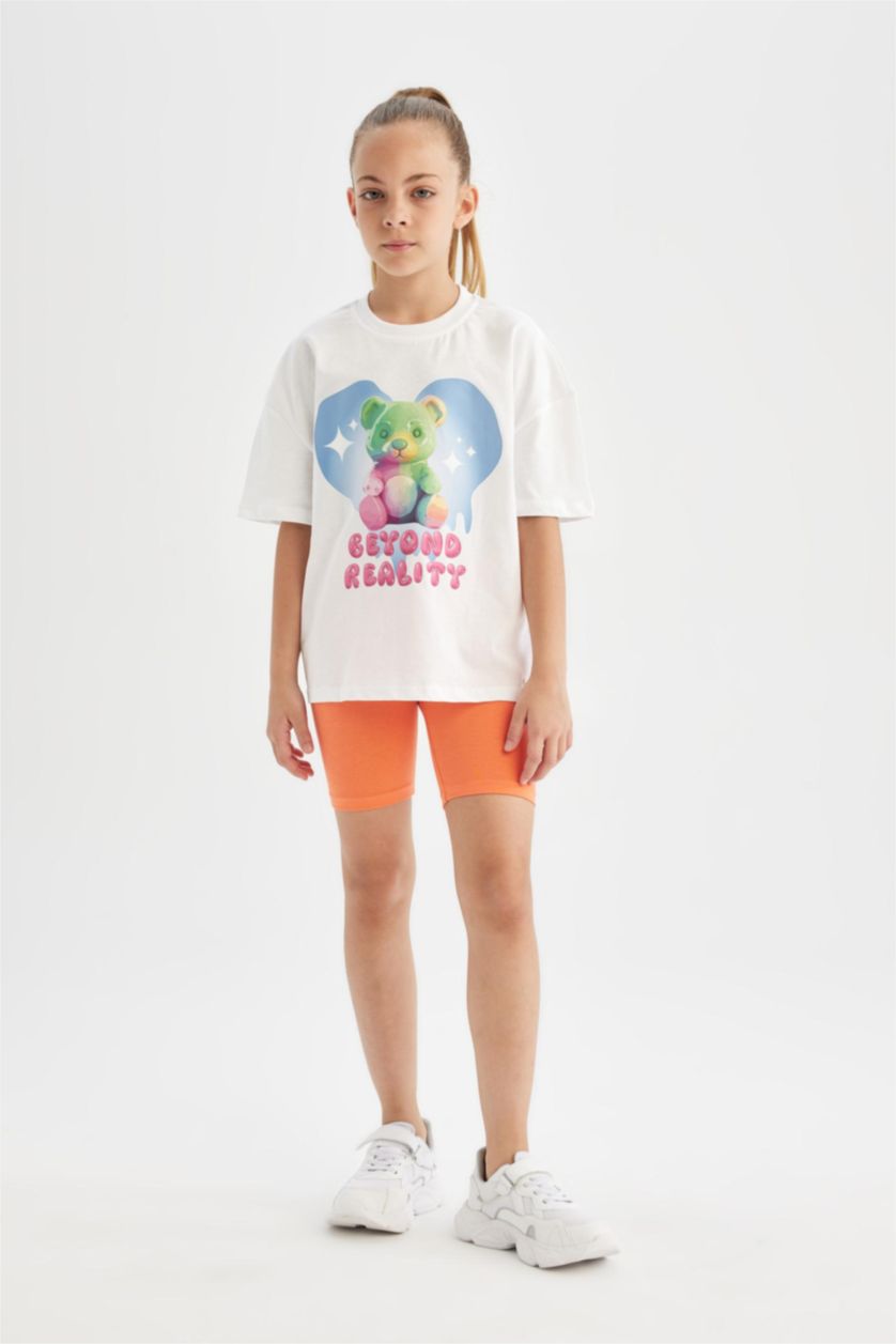 بنات أبيض تيشيرت نص ردن بناتي اوفر سايز بياخة مستديرة