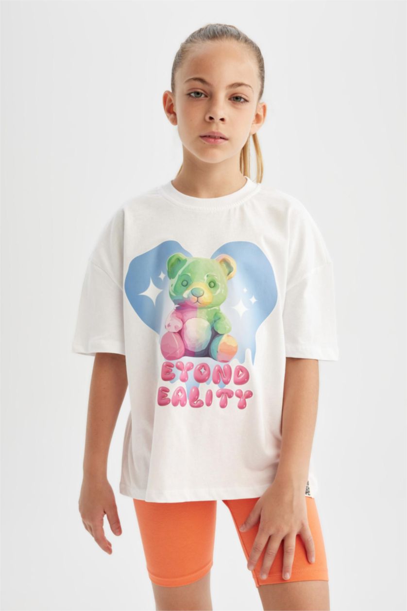 بنات أبيض تيشيرت نص ردن بناتي اوفر سايز بياخة مستديرة