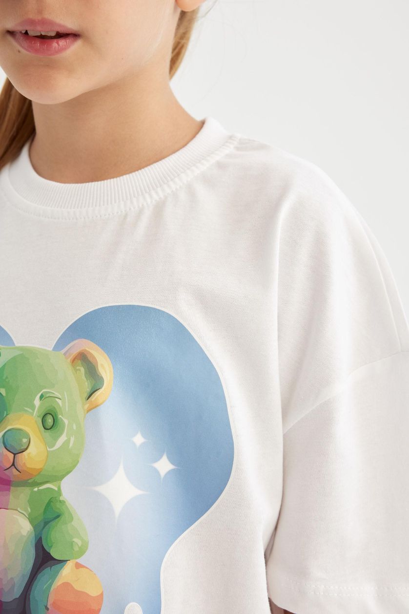 بنات أبيض تيشيرت نص ردن بناتي اوفر سايز بياخة مستديرة