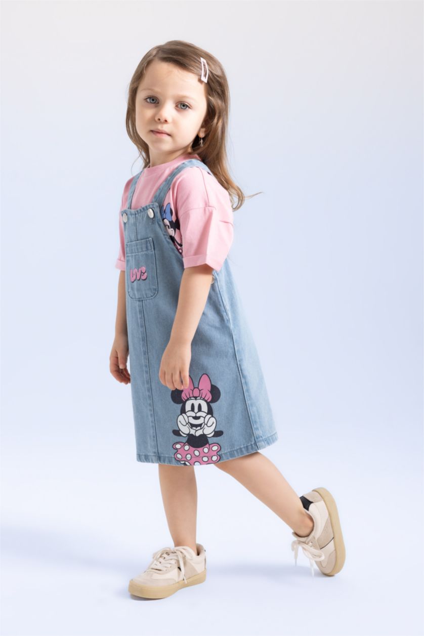 Kız Bebek Açık Mavi Dısney Mıckey & Mınnıe Askılı Jean Elbise Kız Bebek