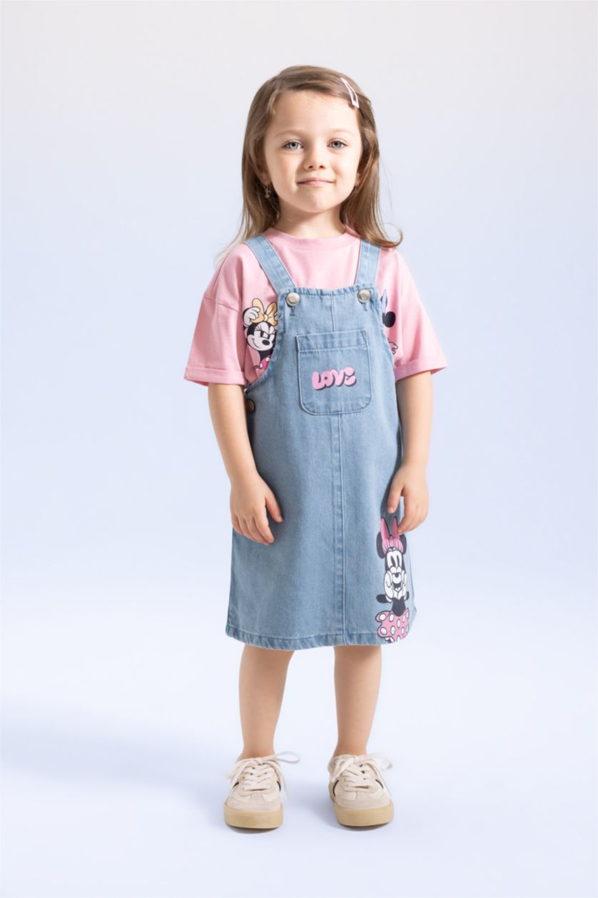 Kız Bebek Açık Mavi Dısney Mıckey & Mınnıe Askılı Jean Elbise Kız Bebek
