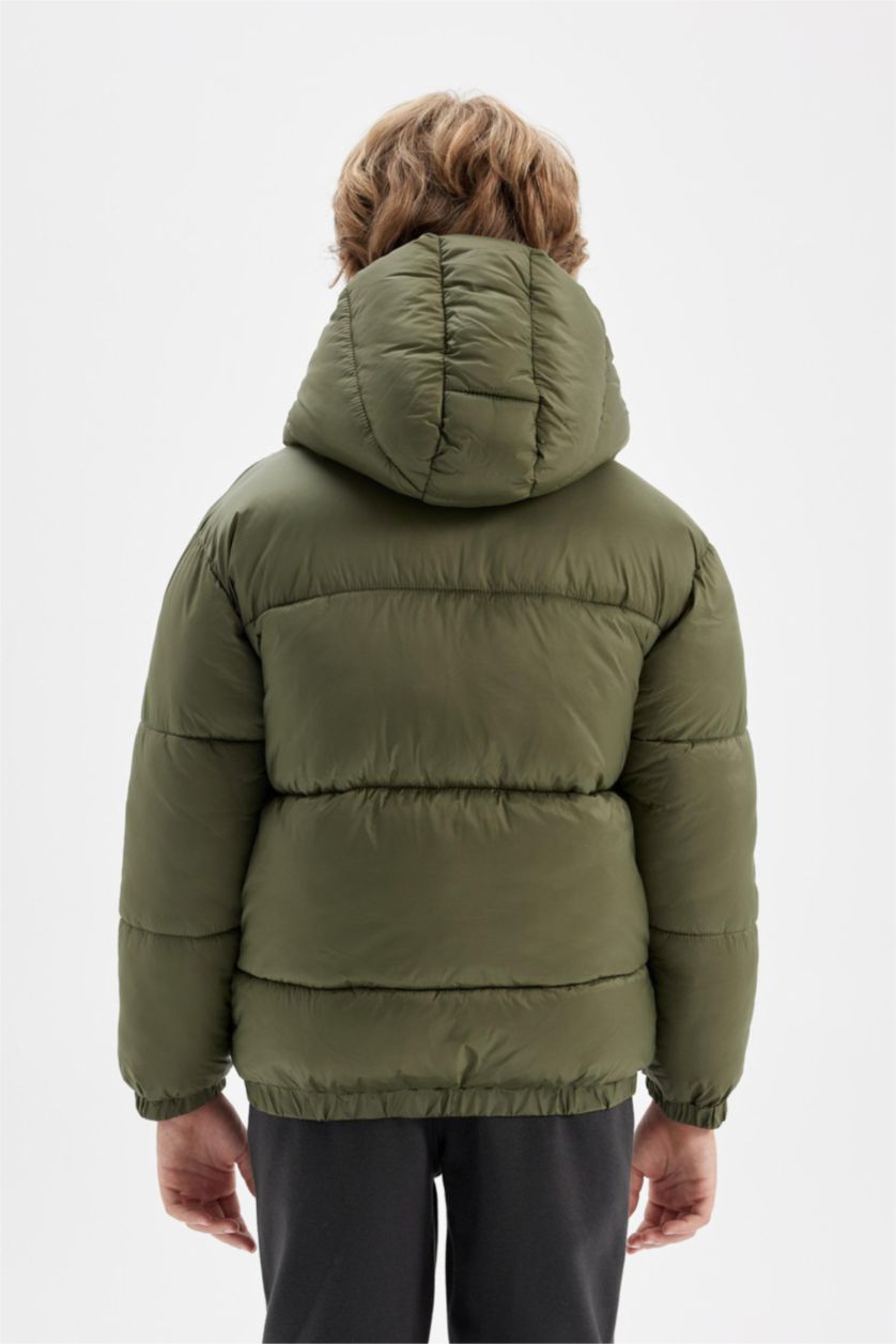 Erkek Çocuk - Genç Erkek Haki Su Geçirmez Kapüşonlu Fermuarlı Çıtçıtlı Cepli Mont Erkek Çocuk