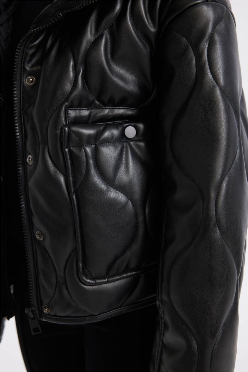 Kız Çocuk - Genç Kız Siyah Su Geçirmez Fermuarlı Çıtçıtlı Cepli Mont Kız Çocuk