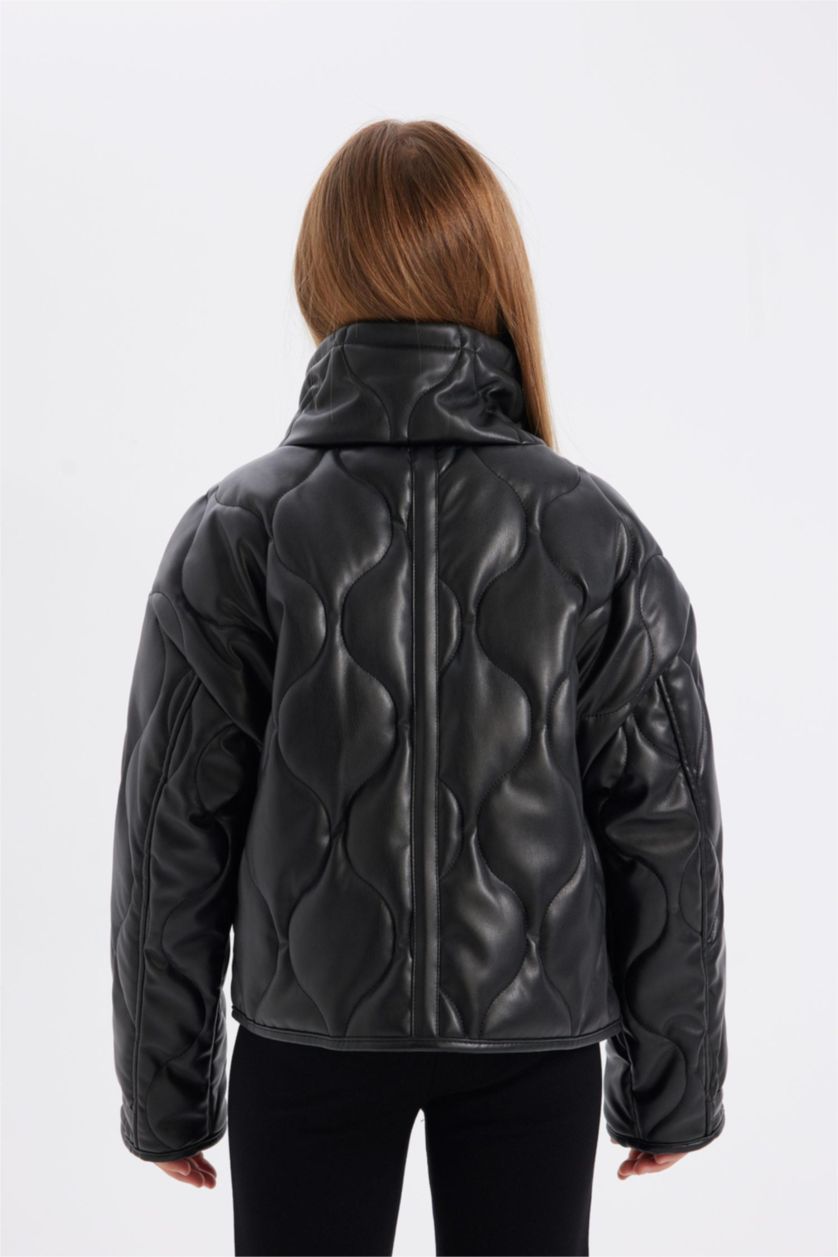 Kız Çocuk - Genç Kız Siyah Su Geçirmez Fermuarlı Çıtçıtlı Cepli Mont Kız Çocuk