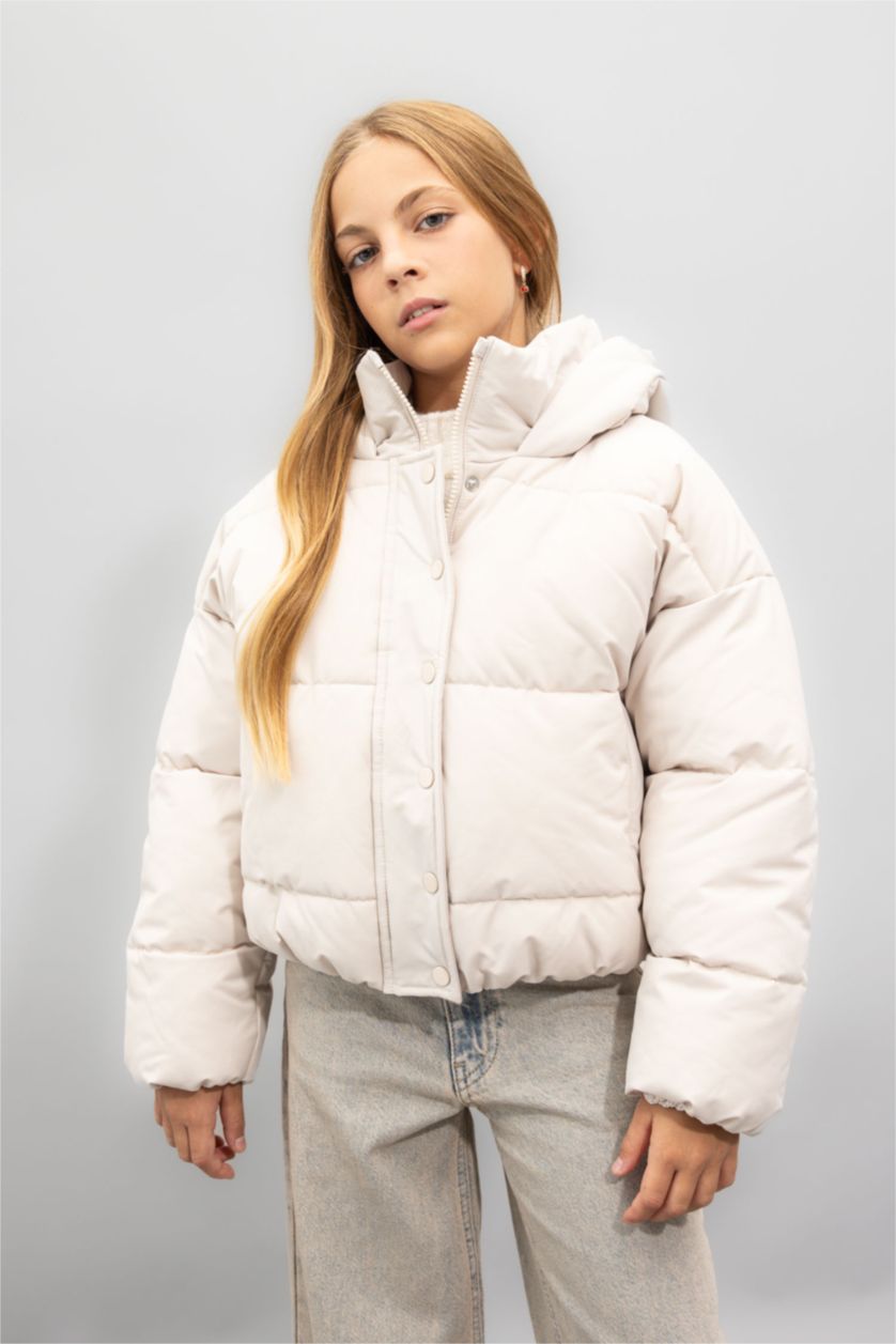 بنات اللون الحجري قمصلة نفخ بناتي بغطاء للرأس