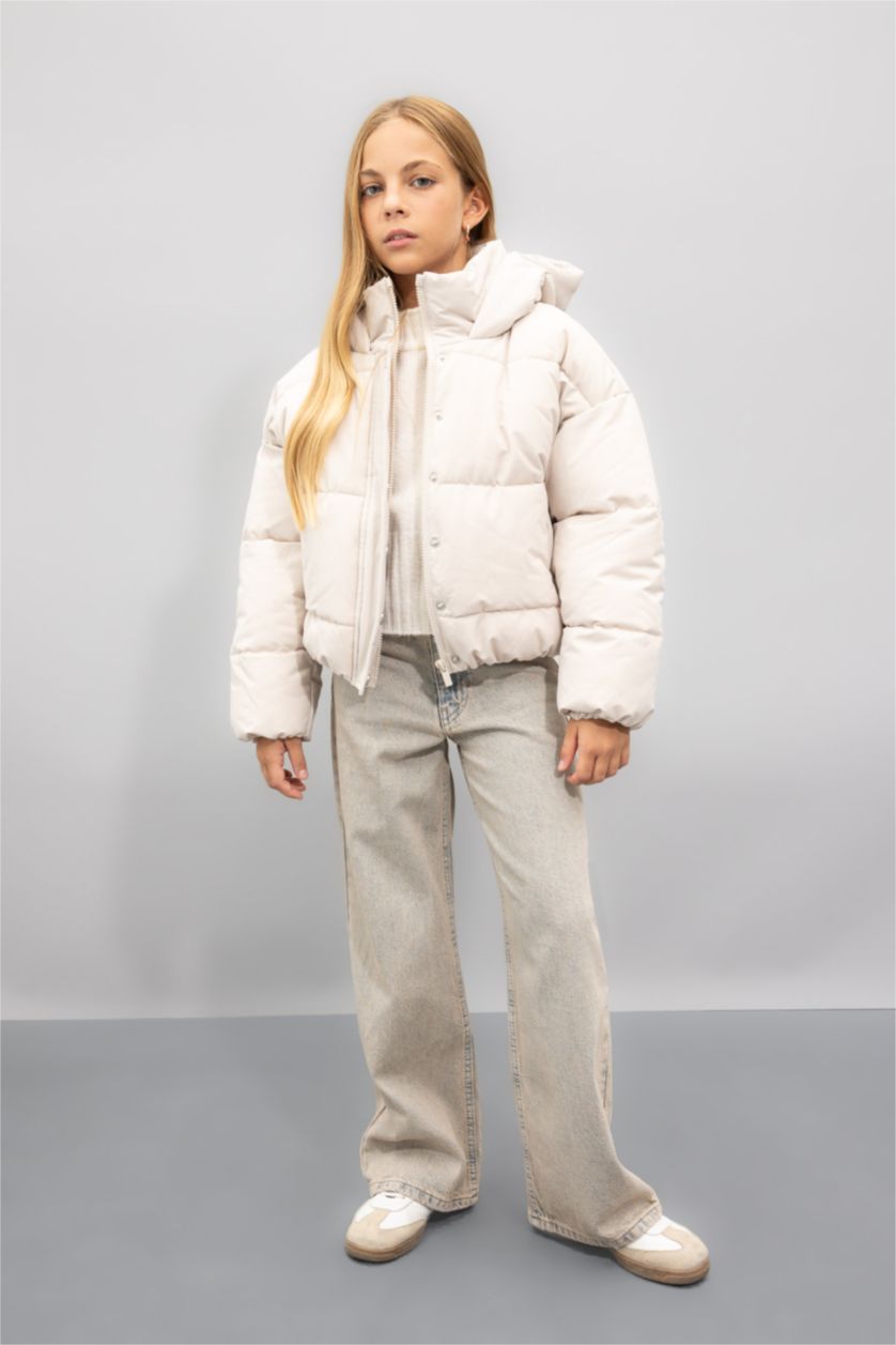 بنات اللون الحجري قمصلة نفخ بناتي بغطاء للرأس