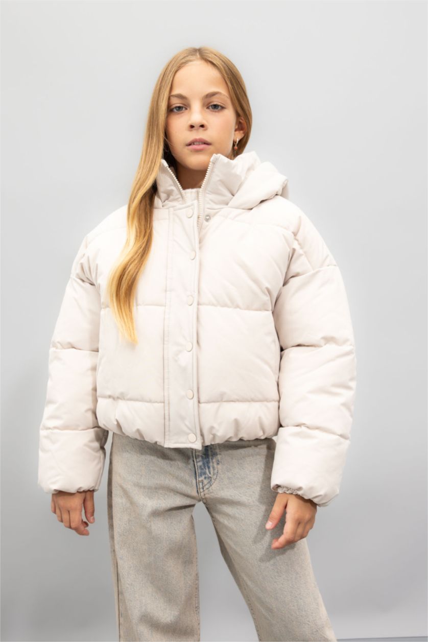 بنات اللون الحجري قمصلة نفخ بناتي بغطاء للرأس