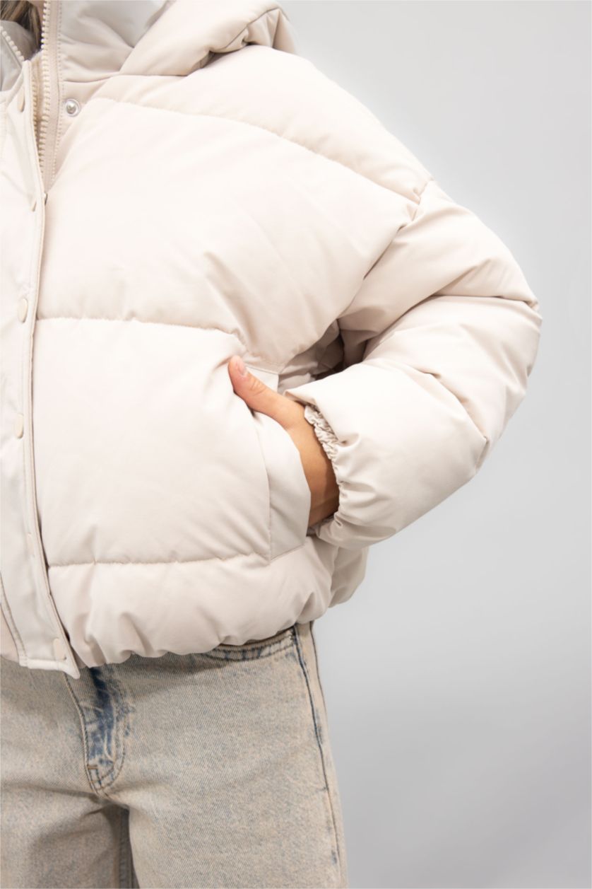 بنات اللون الحجري قمصلة نفخ بناتي بغطاء للرأس