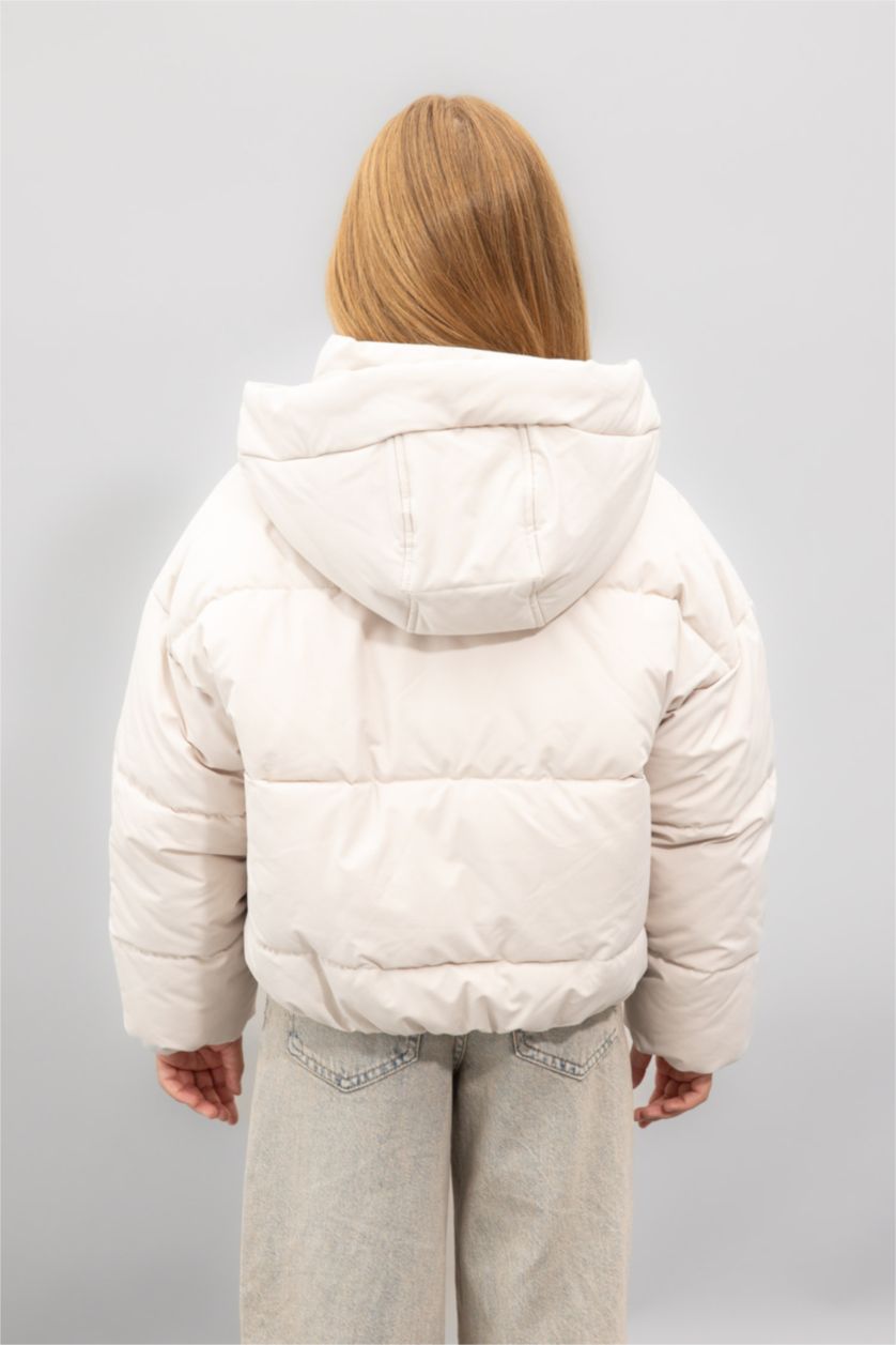 بنات اللون الحجري قمصلة نفخ بناتي بغطاء للرأس