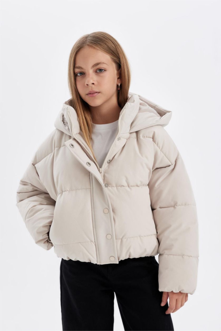 بنات اللون الحجري قمصلة نفخ بناتي بغطاء للرأس