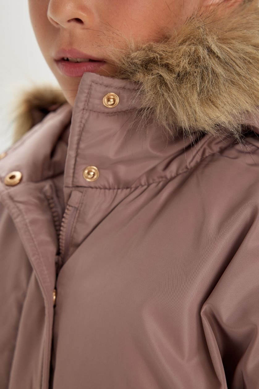 FILLES Bordeaux Jacket Oversize à capuche amovible et à boutons-pression pour Fille