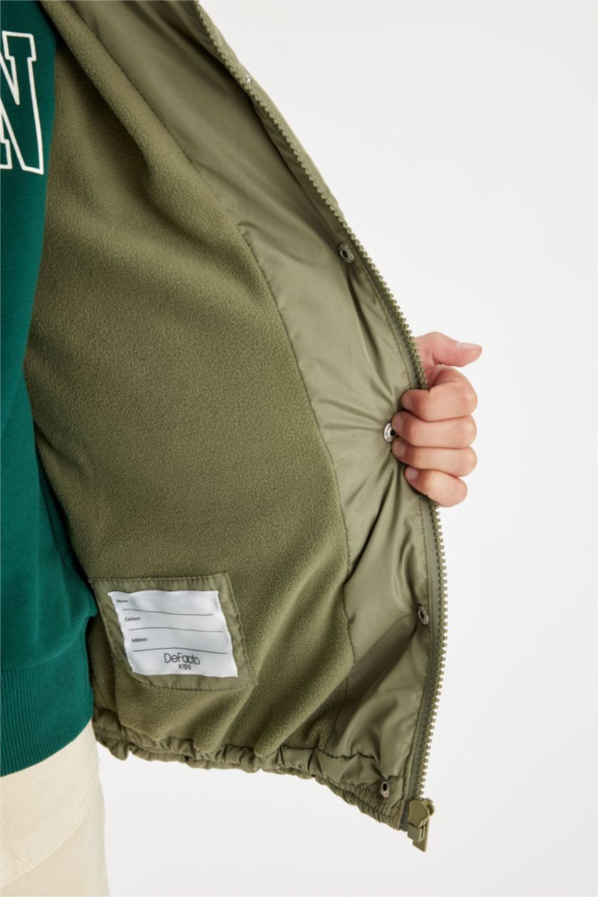 Kız Çocuk - Genç Kız Yeşil Su Geçirmez Şişme Mont Kapüşonlu Polar Astarlı Fermuarlı Cepli Kız Çocuk