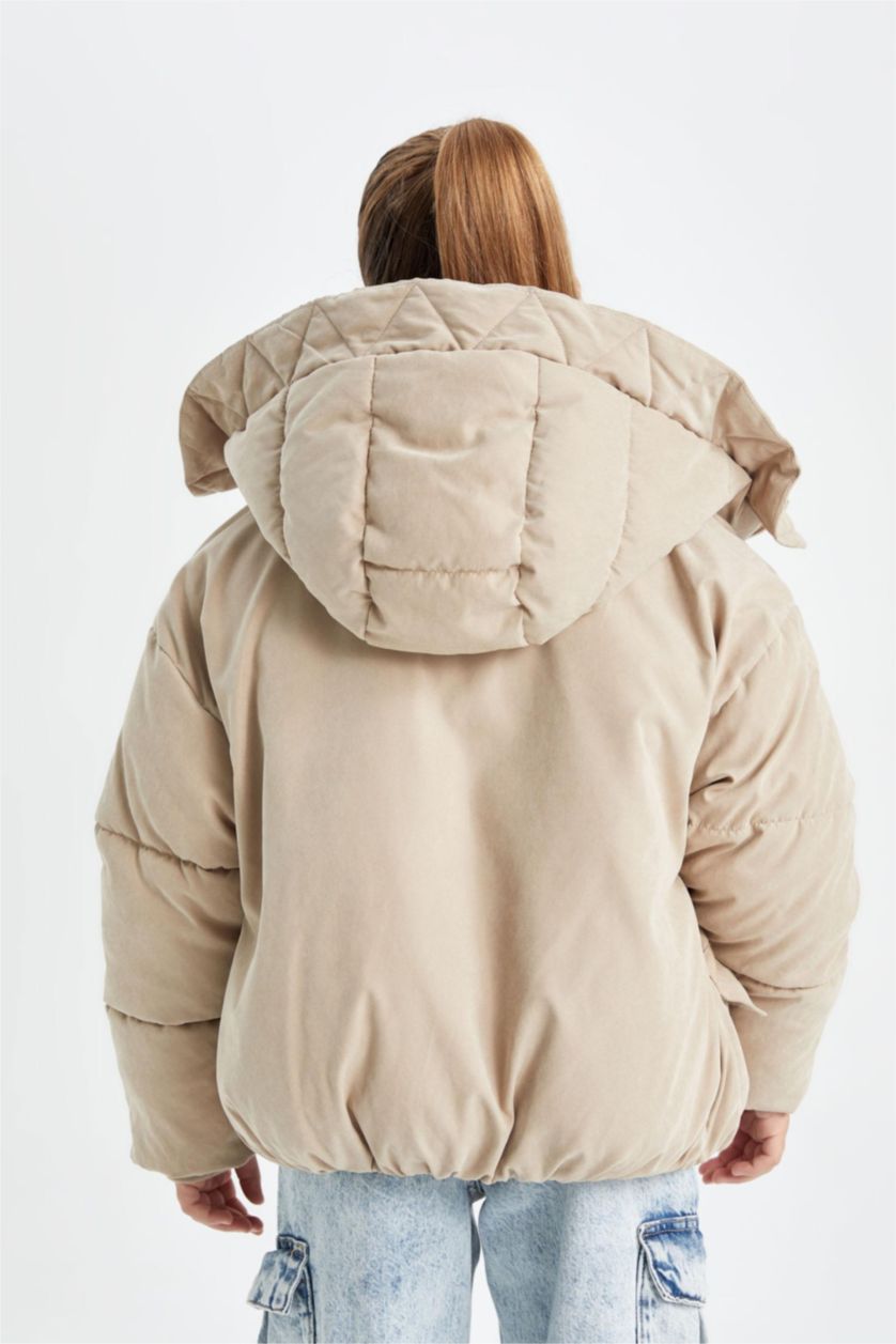 FILLES Beige Doudoune à capuche imperméable avec poches pour Fille