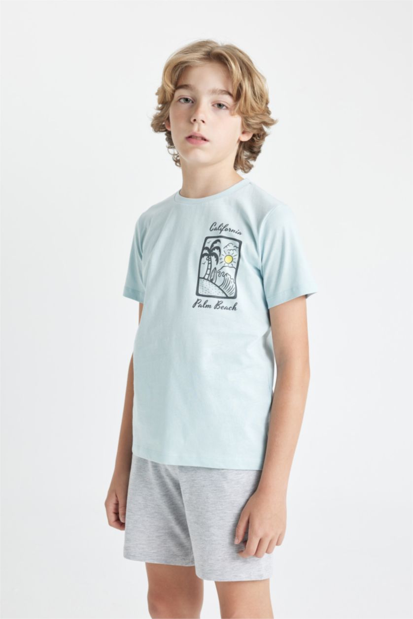 BOYS & TEENS Light Blue Boy Printed Short Sleeve 2 Piece Pajama Set