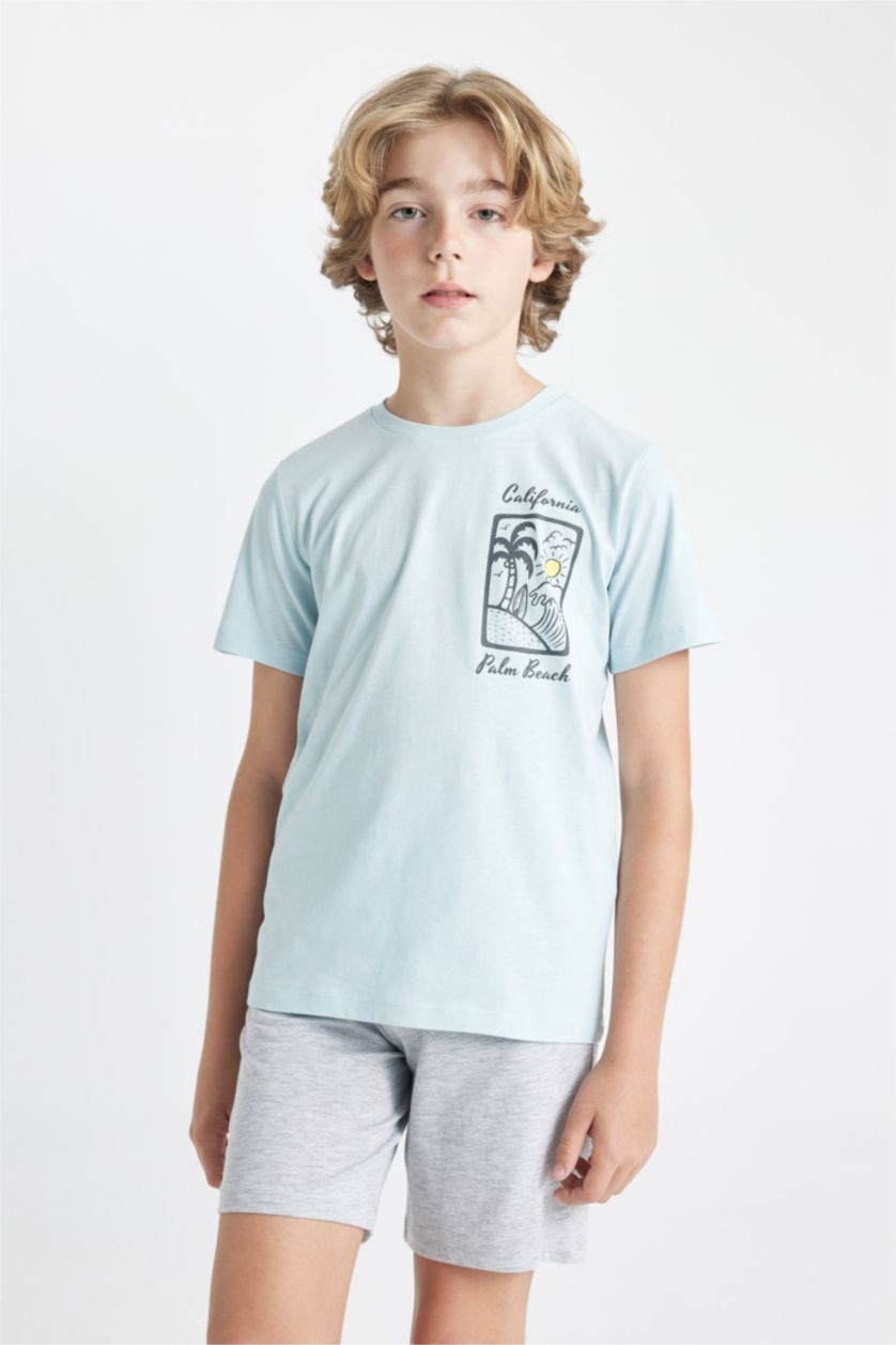 BOYS & TEENS Light Blue Boy Printed Short Sleeve 2 Piece Pajama Set