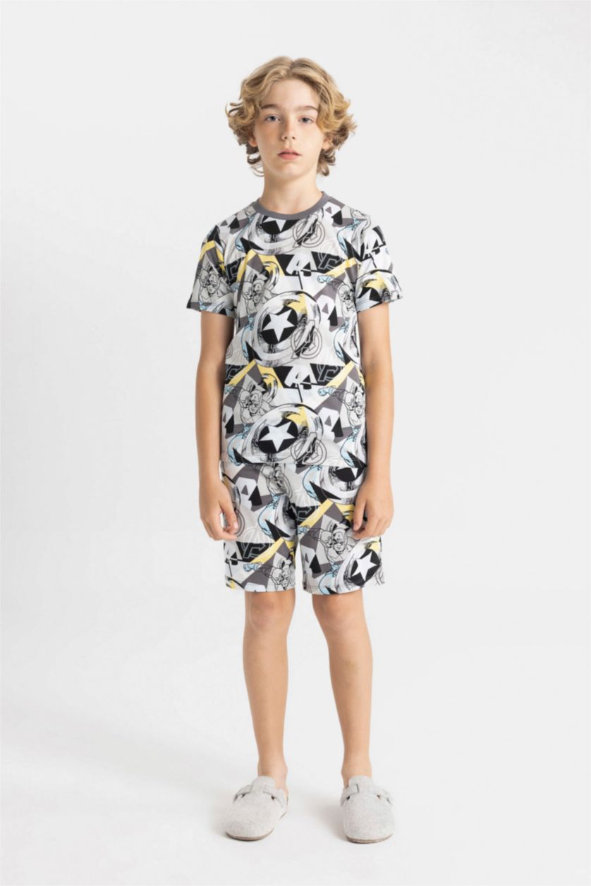 Erkek Çocuk - Genç Erkek Beyaz Erkek Çocuk Marvel Avengers Pijama Takımı Kısa Kollu Üst Şort