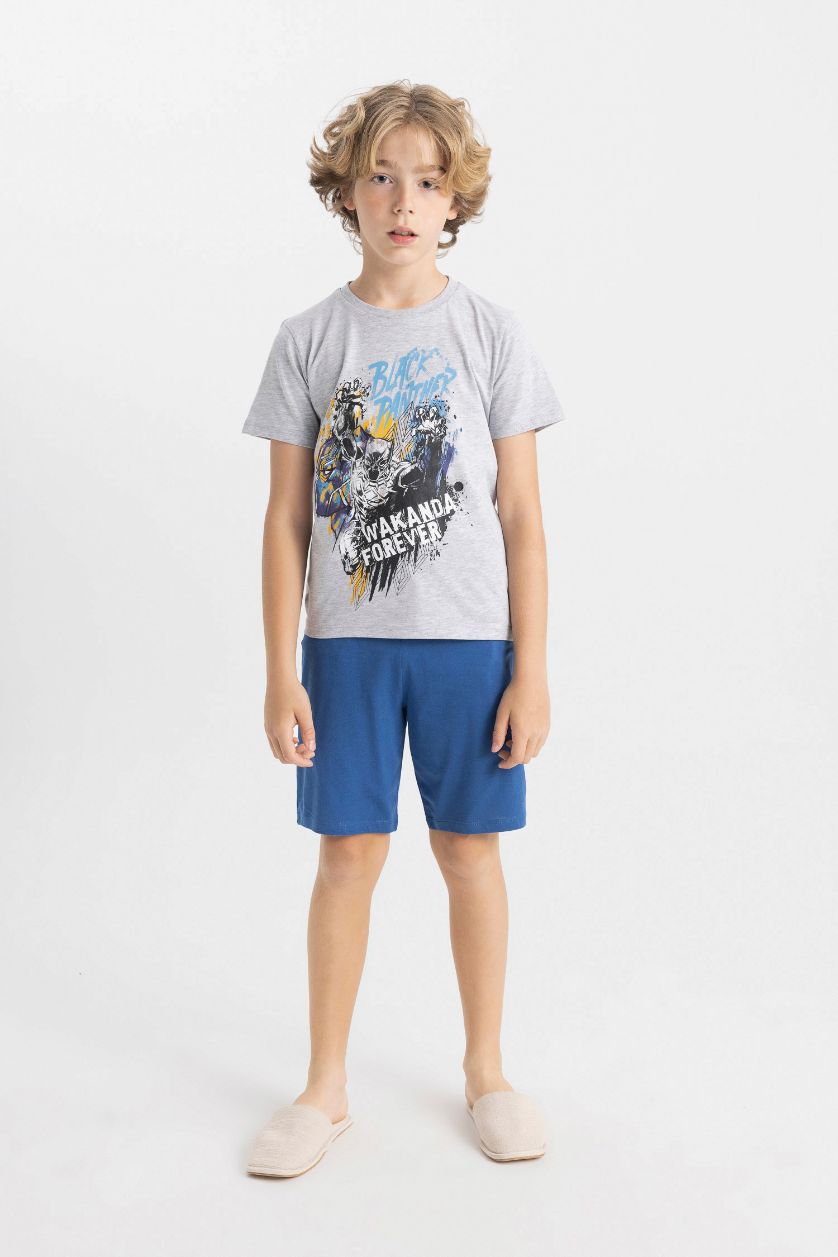 Erkek Çocuk - Genç Erkek Optik Gri Melanj Marvel Pijama Takımı Kısa Kollu Üst Şort Erkek Çocuk
