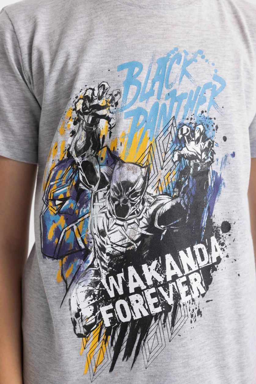 Erkek Çocuk - Genç Erkek Optik Gri Melanj Marvel Pijama Takımı Kısa Kollu Üst Şort Erkek Çocuk