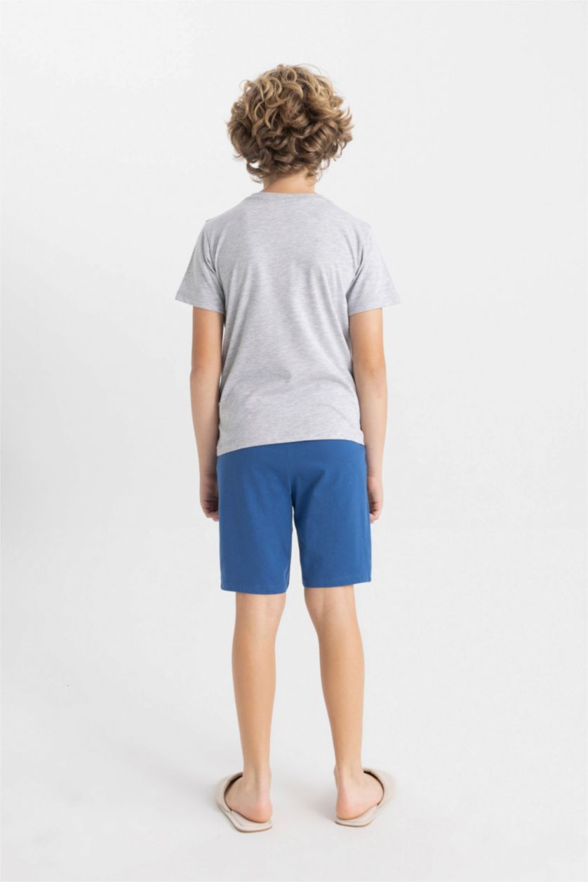 Erkek Çocuk - Genç Erkek Optik Gri Melanj Marvel Pijama Takımı Kısa Kollu Üst Şort Erkek Çocuk