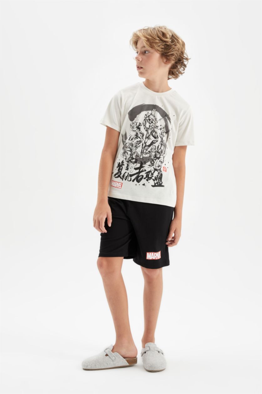 Erkek Çocuk - Genç Erkek Açık Gri Erkek Çocuk Marvel Avengers Pijama Takımı Kısa Kollu Üst Şort