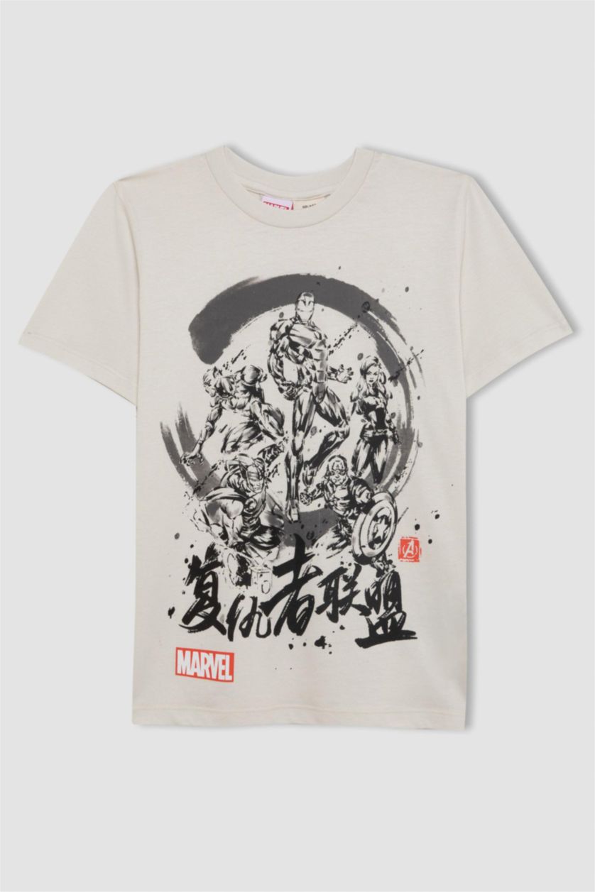 Erkek Çocuk - Genç Erkek Açık Gri Erkek Çocuk Marvel Avengers Pijama Takımı Kısa Kollu Üst Şort