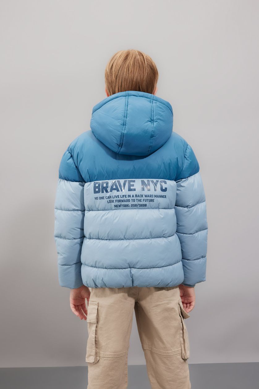 Boys & Teens Blue Boy Hooded Water Repellent Fleece Lined Puffer Jacket