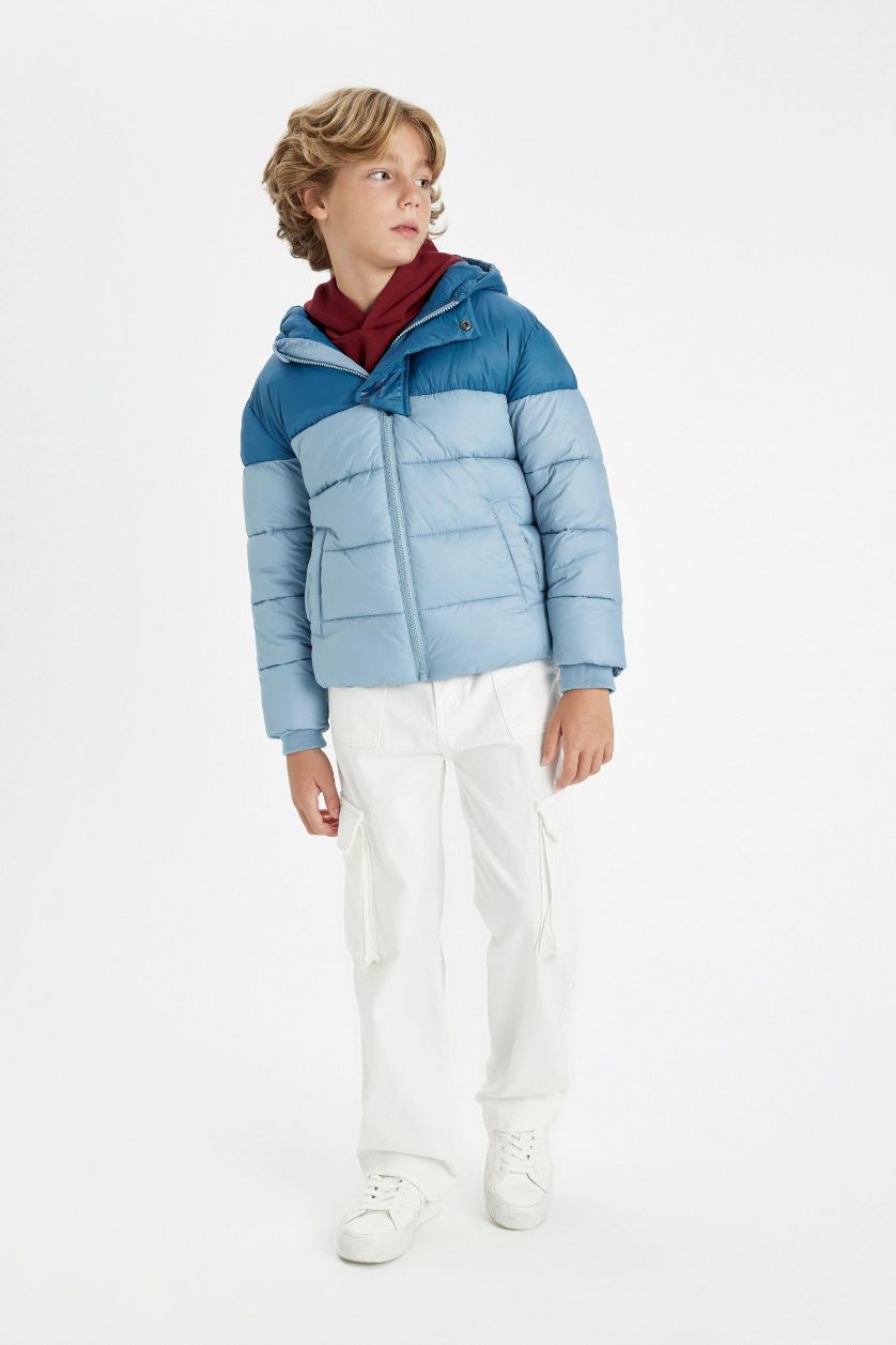 Boys & Teens Blue Boy Hooded Water Repellent Fleece Lined Puffer Jacket