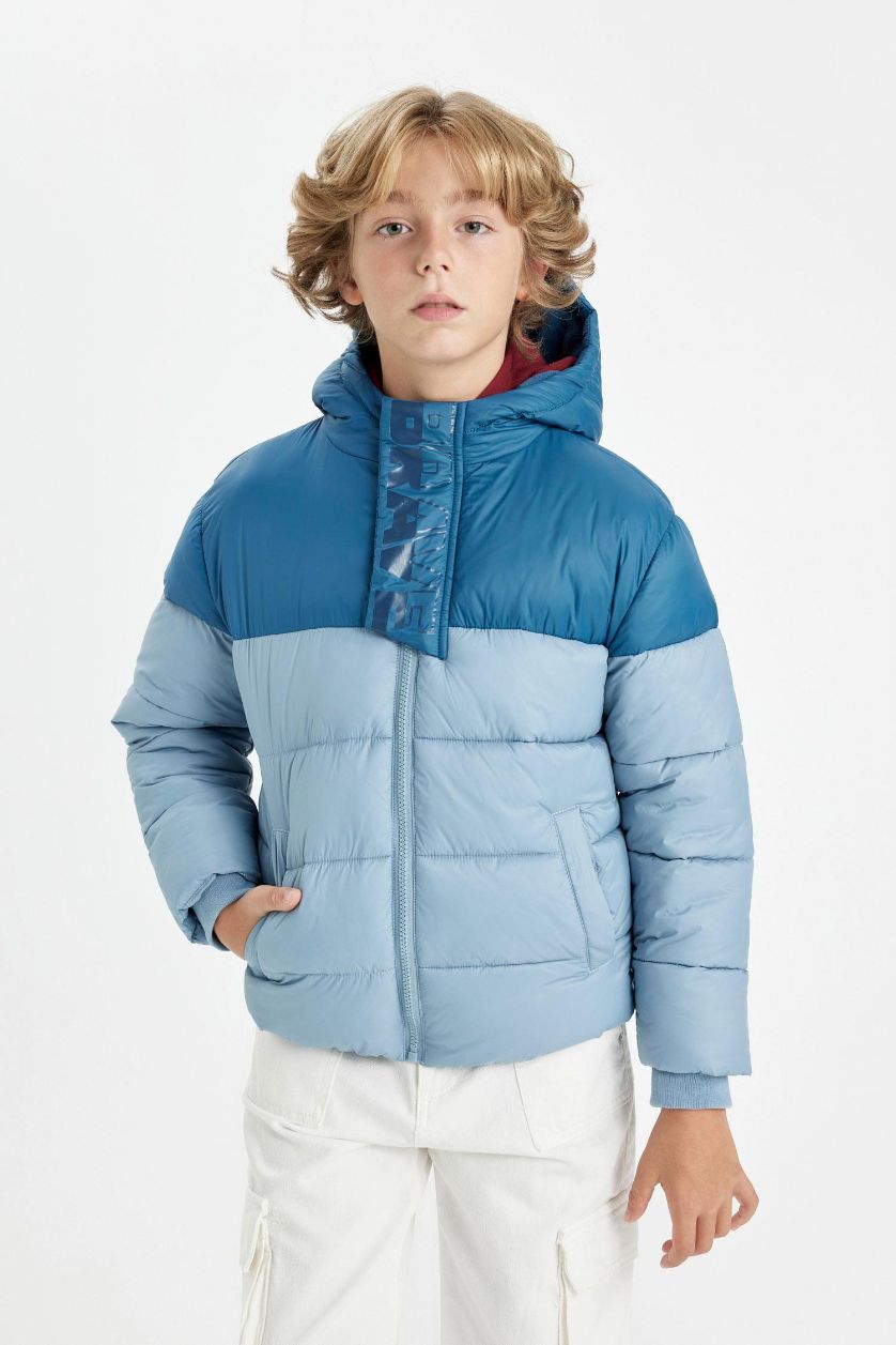 Boys & Teens Blue Boy Hooded Water Repellent Fleece Lined Puffer Jacket