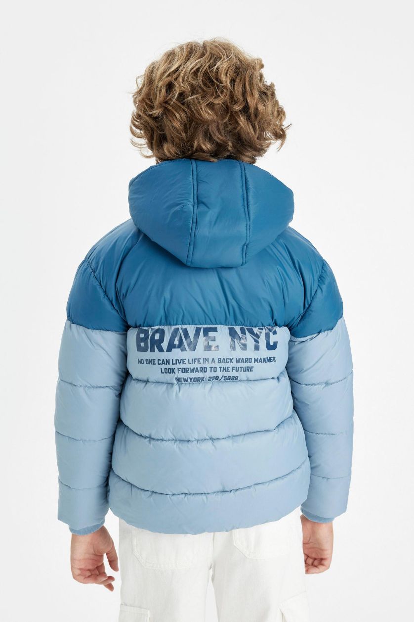 Boys & Teens Blue Boy Hooded Water Repellent Fleece Lined Puffer Jacket