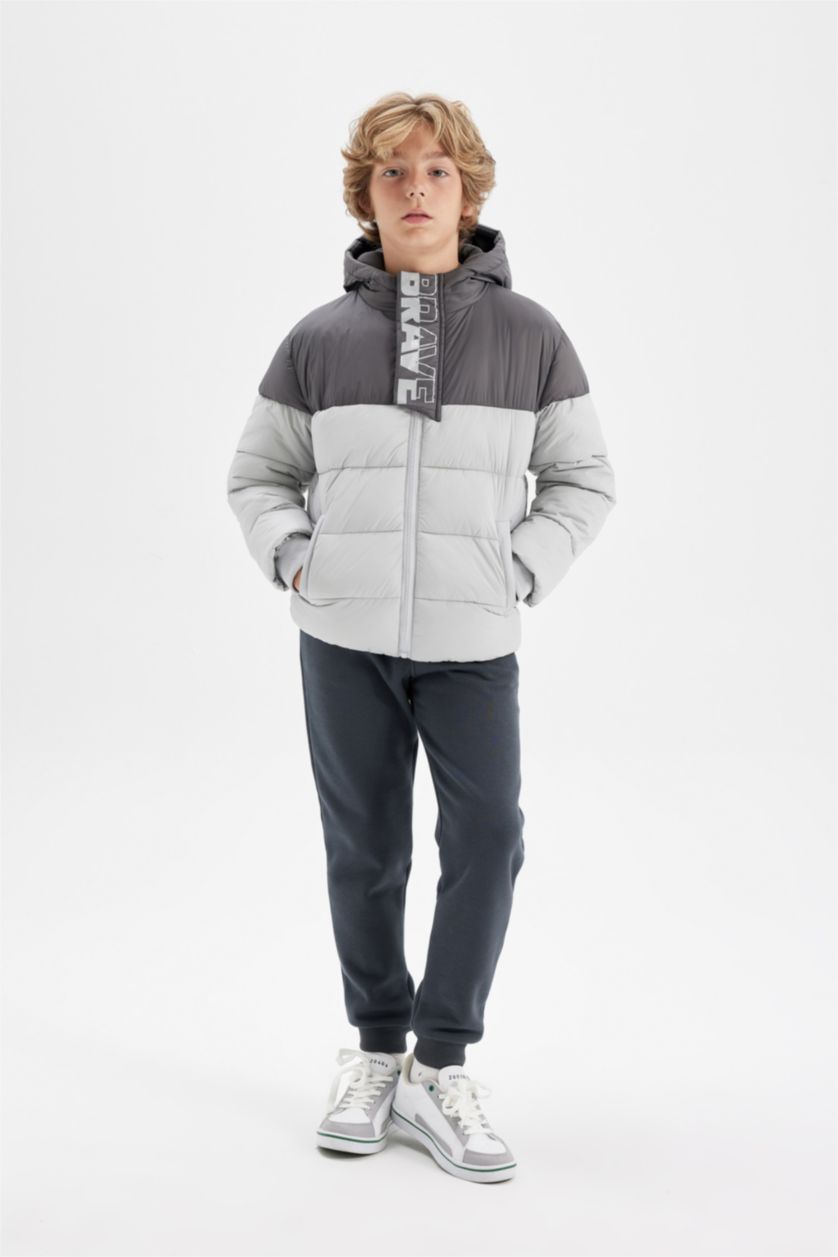 Boys & Teens Light Grey Boy Hooded Fleece Lined Waterproof Jacket