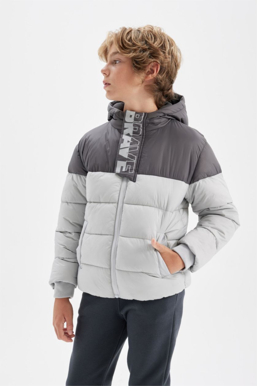 Boys & Teens Light Grey Boy Hooded Fleece Lined Waterproof Jacket