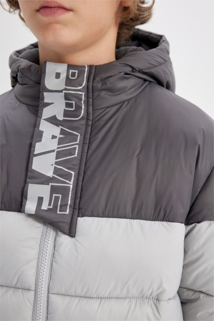 Boys & Teens Light Grey Boy Hooded Fleece Lined Waterproof Jacket