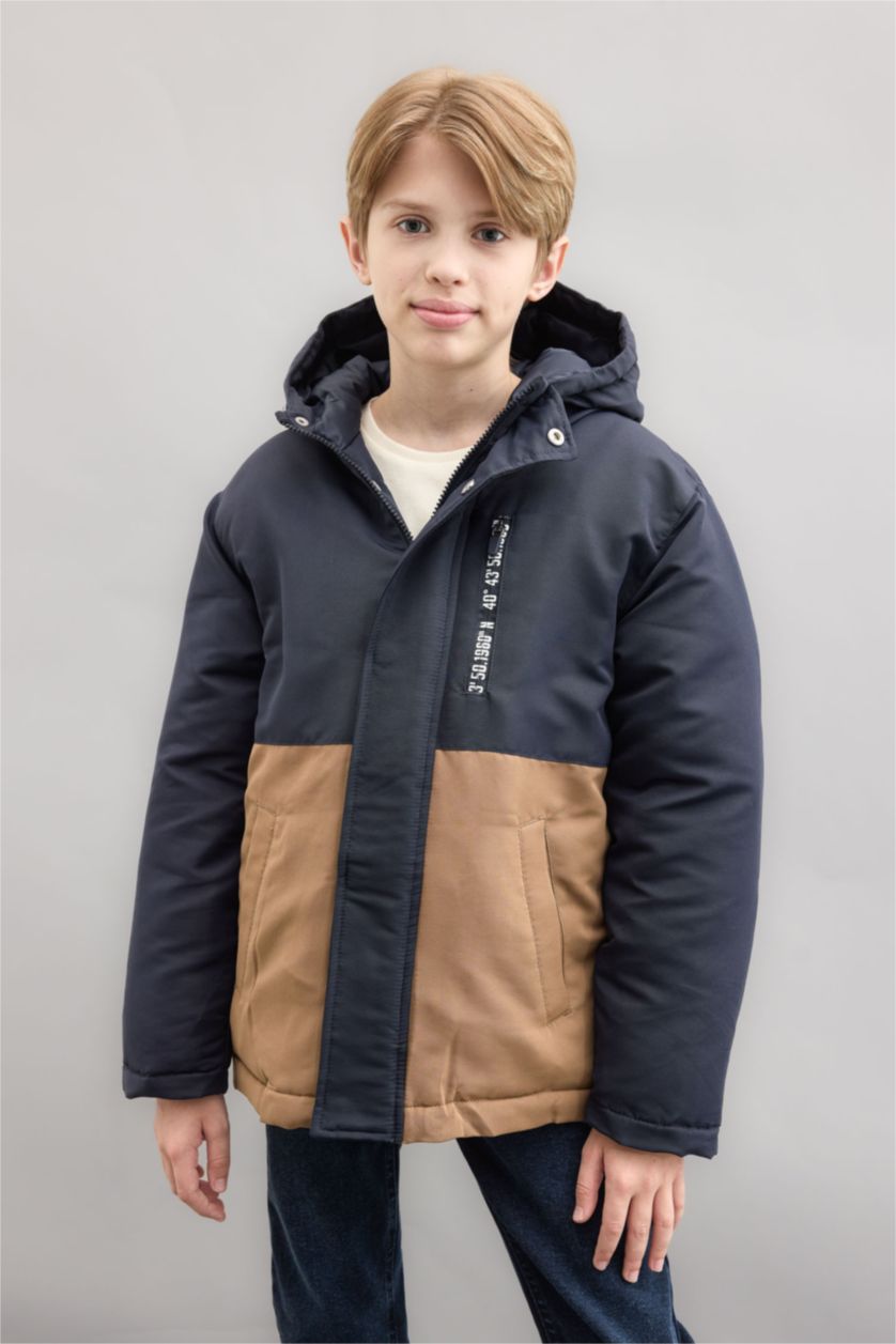 Boys & Teens Anthracite Boy Hooded Waterproof Puffer Jacket