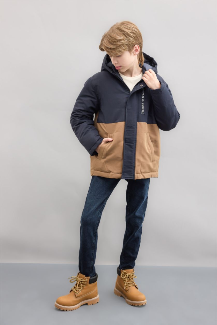 Boys & Teens Anthracite Boy Hooded Waterproof Puffer Jacket