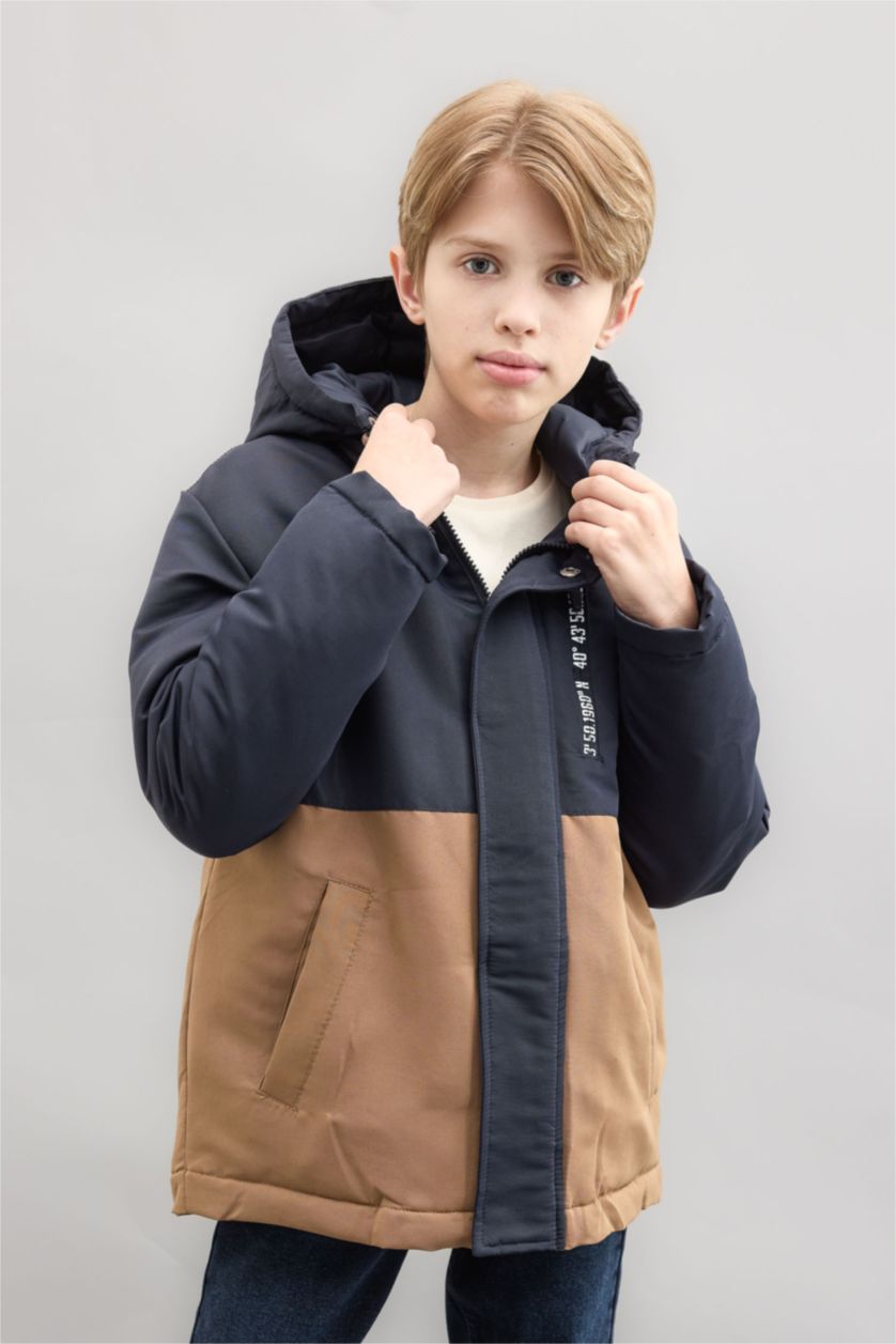 Boys & Teens Anthracite Boy Hooded Waterproof Puffer Jacket