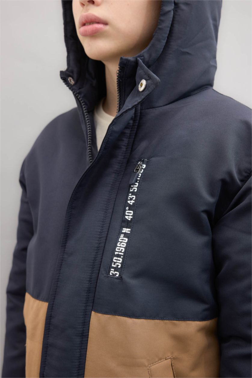 Boys & Teens Anthracite Boy Hooded Waterproof Puffer Jacket