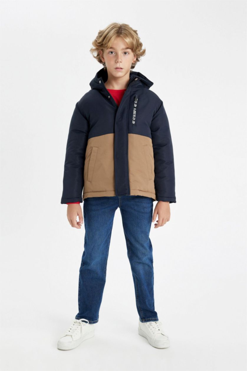 Boys & Teens Anthracite Boy Hooded Waterproof Puffer Jacket