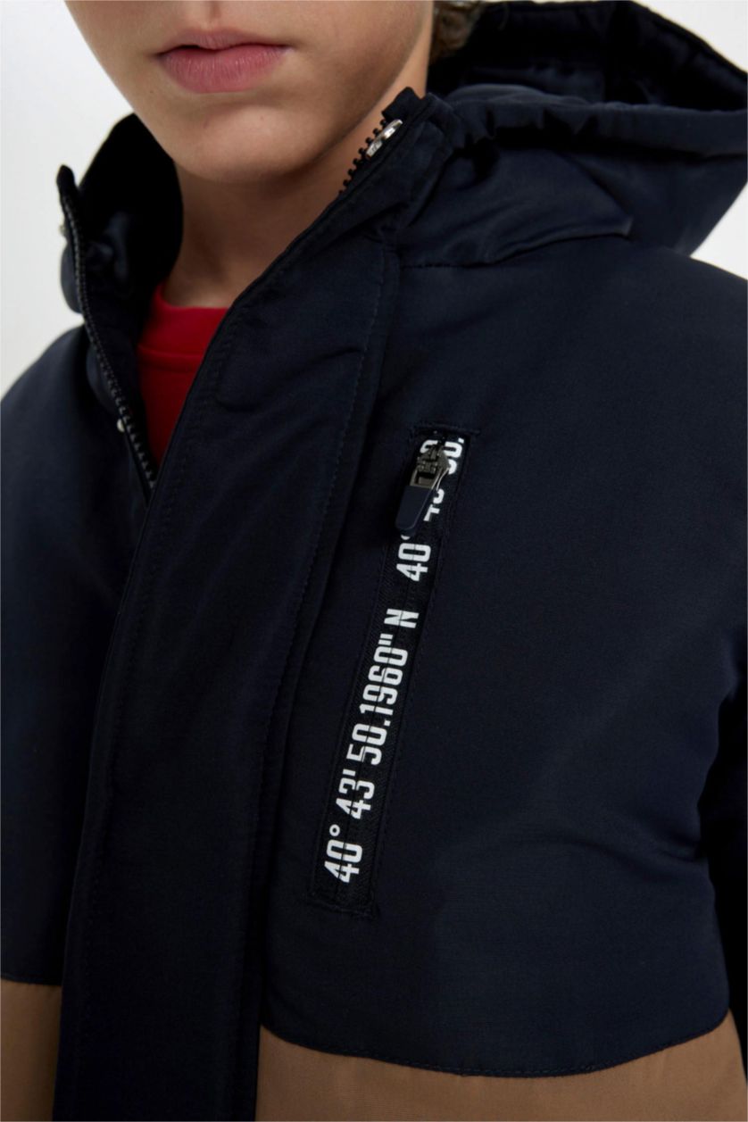 Boys & Teens Anthracite Boy Hooded Waterproof Puffer Jacket