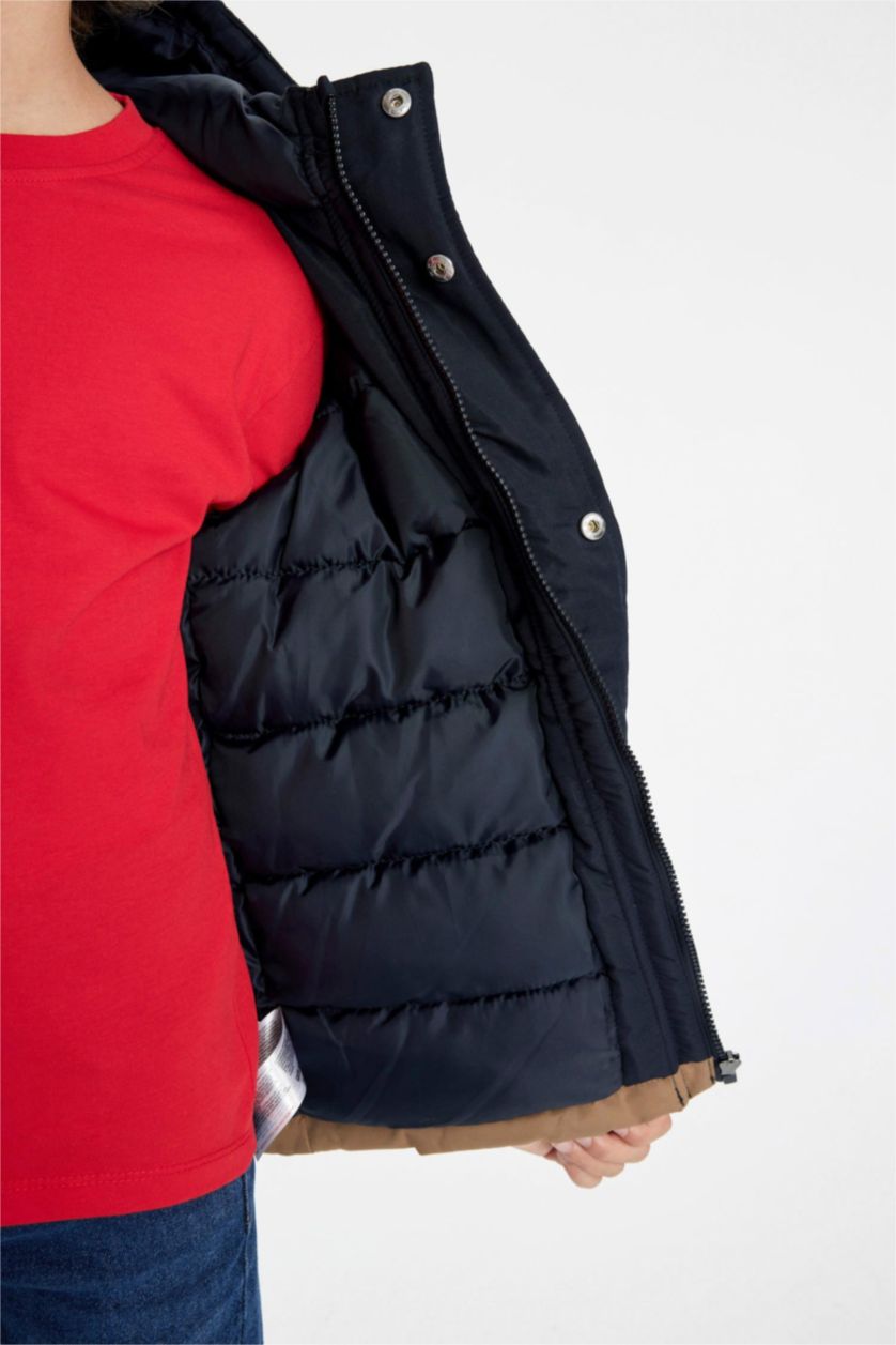 Boys & Teens Anthracite Boy Hooded Waterproof Puffer Jacket