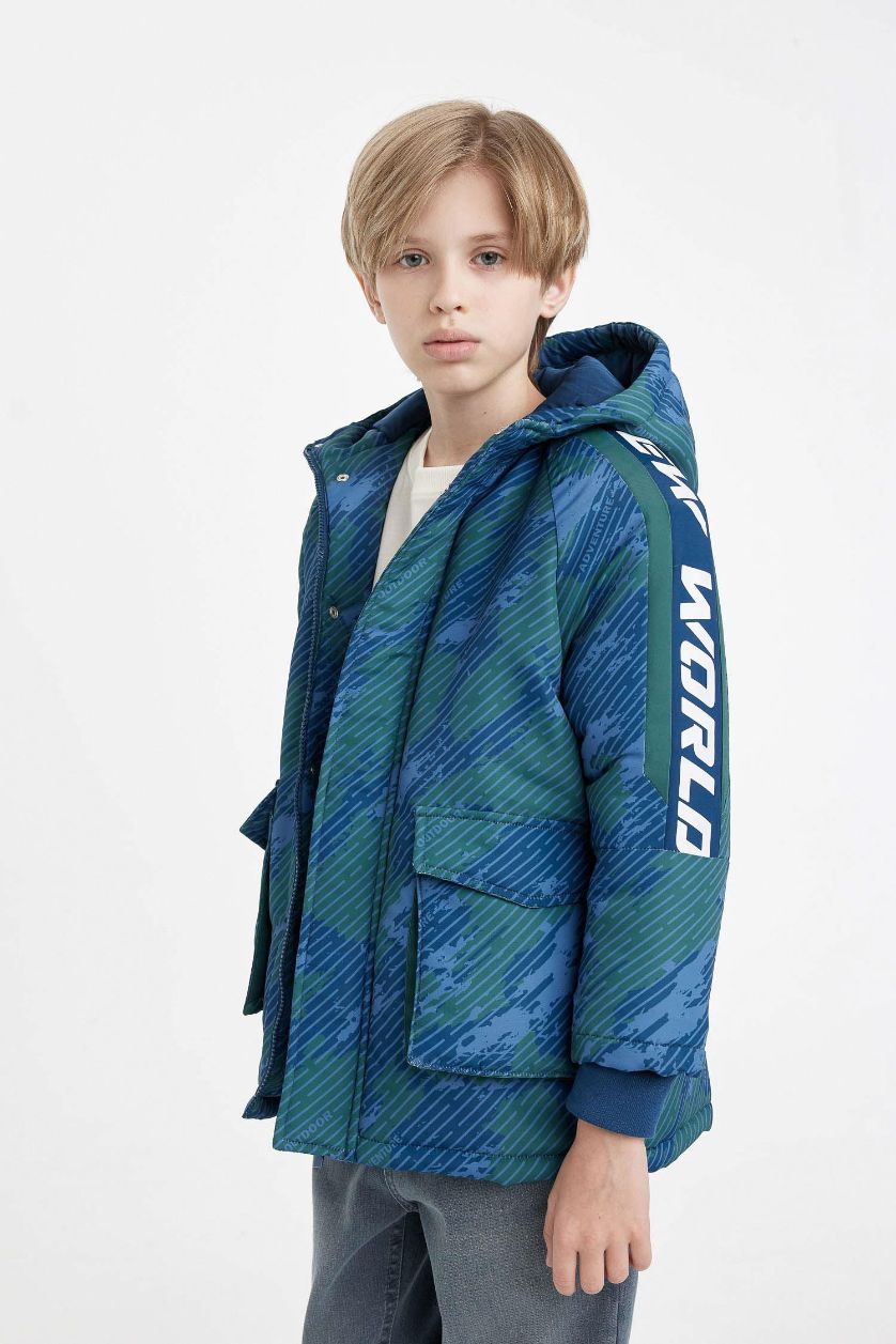 BOYS & TEENS Indigo Boy Waterproof Hooded Long Jacket