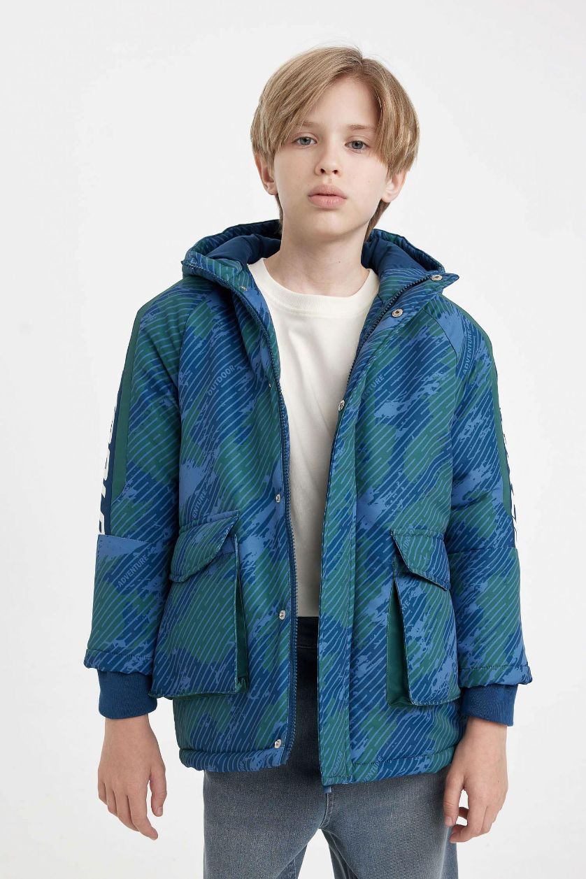 BOYS & TEENS Indigo Boy Waterproof Hooded Long Jacket