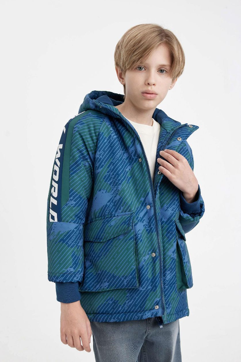 BOYS & TEENS Indigo Boy Waterproof Hooded Long Jacket