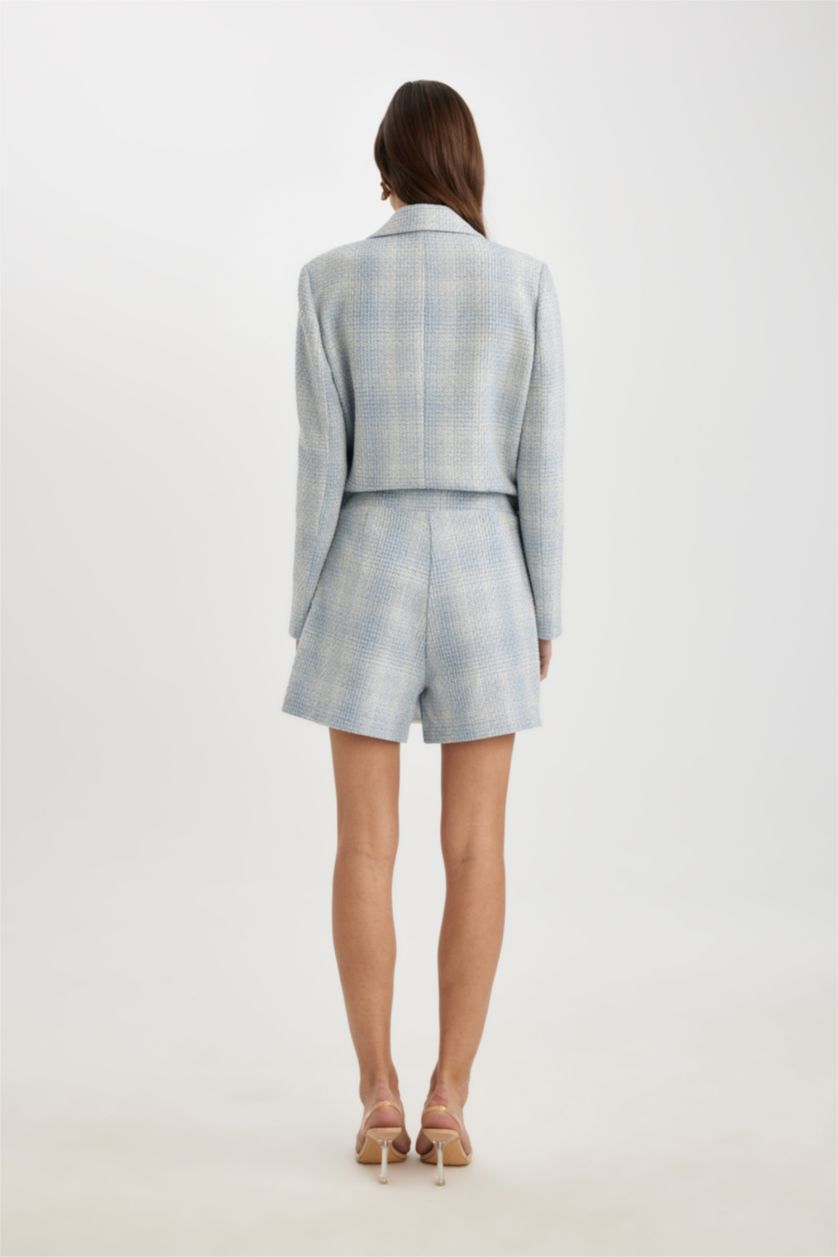 WOMAN Blue High Waist Checked Tweed Mini Skort