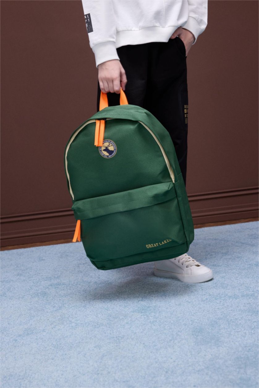 Erkek Çocuk - Genç Erkek Yeşil Unisex Çocuk Baskılı Oxford Okul Sırt Çantası