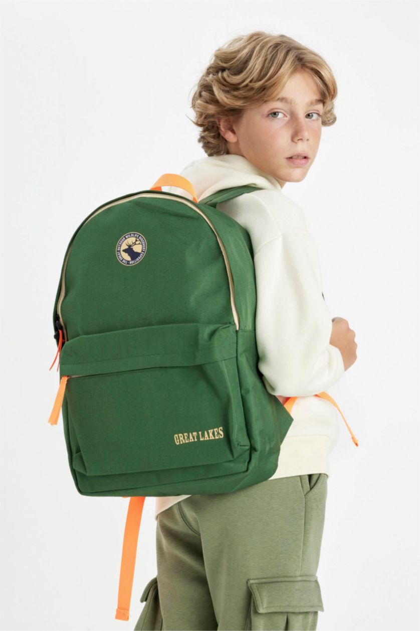 Erkek Çocuk - Genç Erkek Yeşil Unisex Çocuk Baskılı Oxford Okul Sırt Çantası