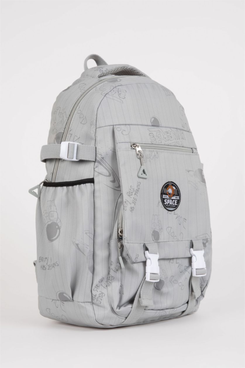 Erkek Çocuk - Genç Erkek Gri Unisex Çocuk Desenli Oxford Okul Çantası