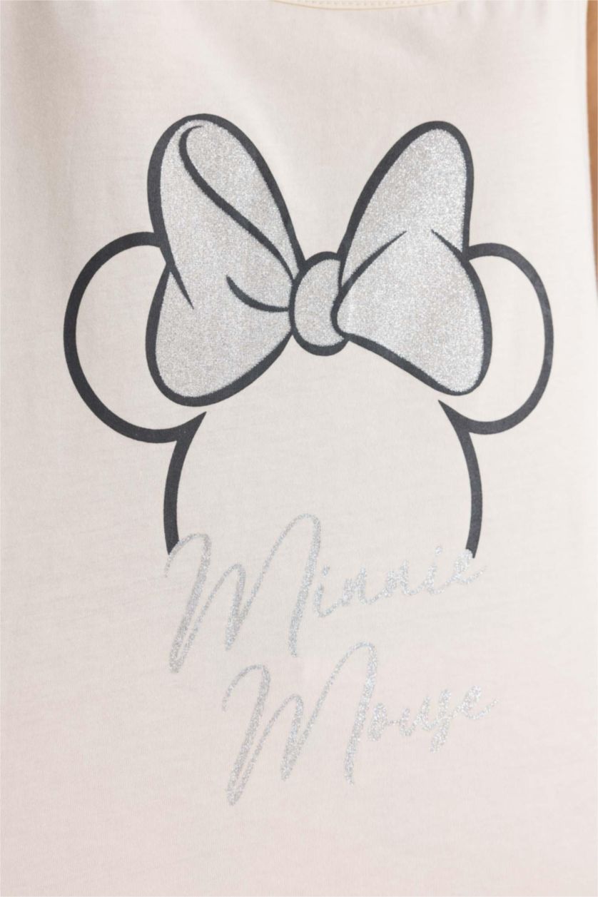 نساء وردي طقم بيجاما قصة عادية بحمالات من ديزني ميكي وميني - قطعتين