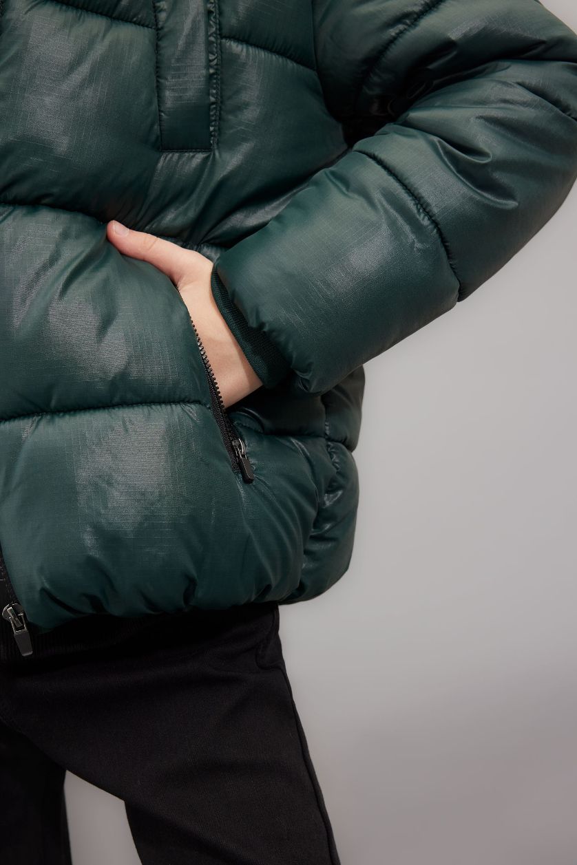 Boys & Teens Dark Green Boy Hooded Water Repellent Puffer Jacket