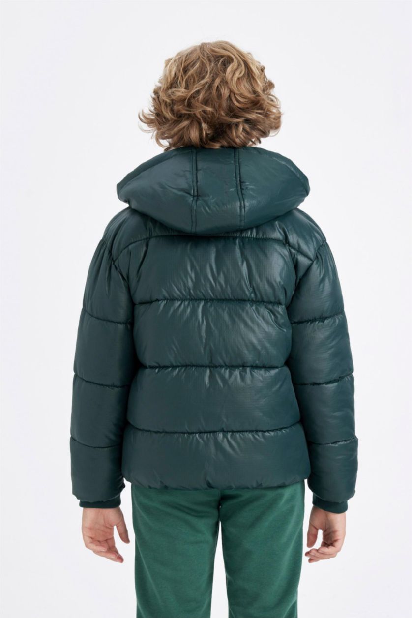 Boys & Teens Dark Green Boy Hooded Water Repellent Puffer Jacket